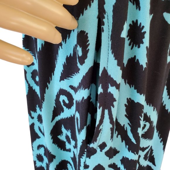 Boho T Shirt Maxi Dress Women's M Teal Black Stretch Knit Pockets Sleeveless - Picture 10 of 12